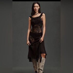 By Anthropologie Black Sheer Lace Midi Women’s Dress Size Medium New With Tags